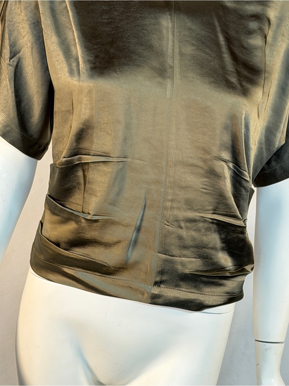 Lilla P Olive Satin Short-Sleeve Blouse - Picture 6 of 12
